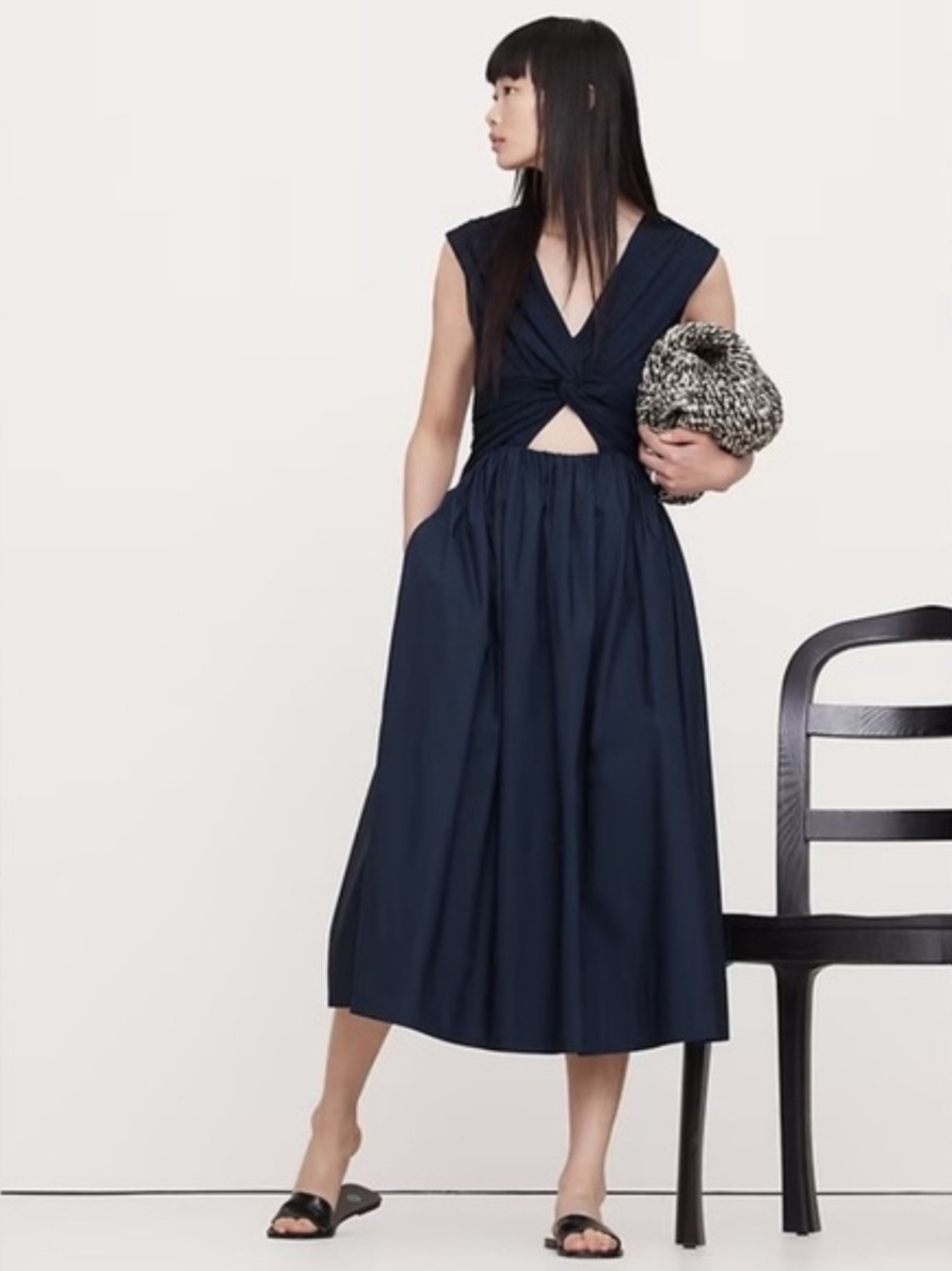 Banana Republic Navy Twist-Front Midi Dress with Cutout